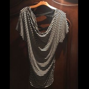 BEBE striped top, draping neckline, sexy low back